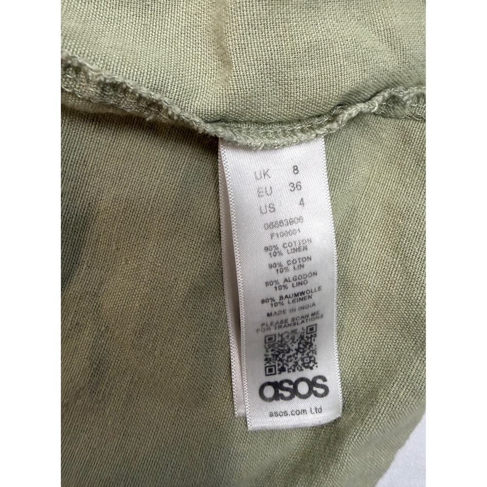 ASOS Sage Green Cotton Linen Button Down Mini Sun Dress with Pockets US 4 - Picture 3 of 4